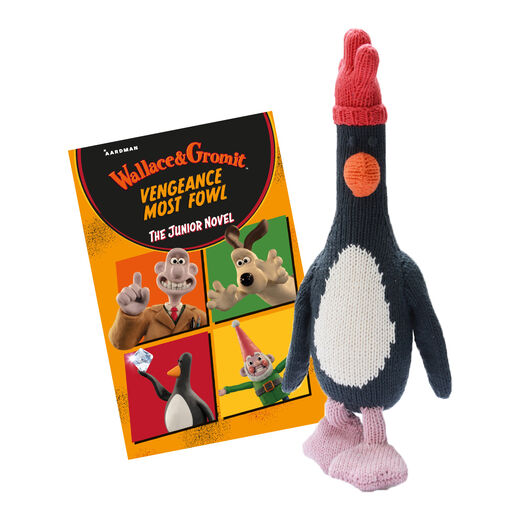 Youngs novel Vengeance Most Fowl paired with Feathers McGraw knitted soft toy
